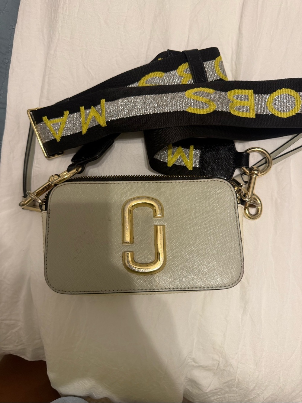 Marc Jacobs Light Gray Snapshot Crossbody with Logo Strap